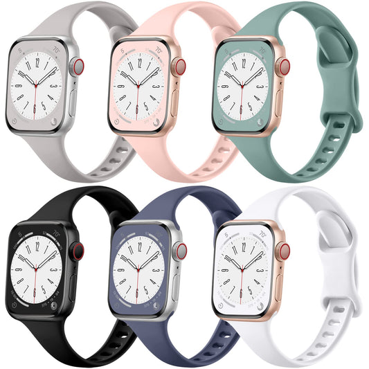 Lerobo 6 Pulseiras Slim de Silicone Compatíveis com Apple Watch (Cores Variadas)