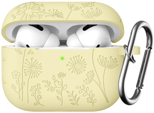 Lerobo Capa Gravada p/ AirPods Pro 2/1ª Geração c/ Chaveiro (Amarelo Creme)