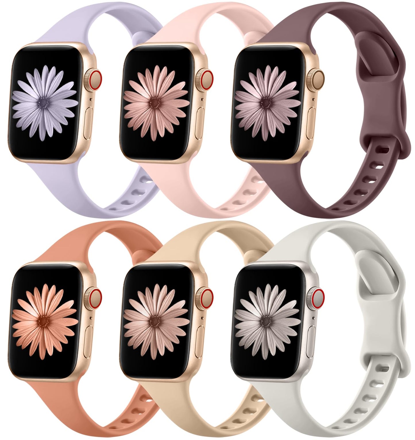 Lerobo 6 Pack Pulseiras Finas de Silicone para Apple Watch  (Variadas)