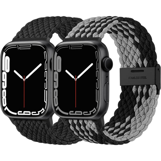 Lerobo Pulseira de Nylon Elástica Trançada para Apple Watch (Preto/Preto Cinza)