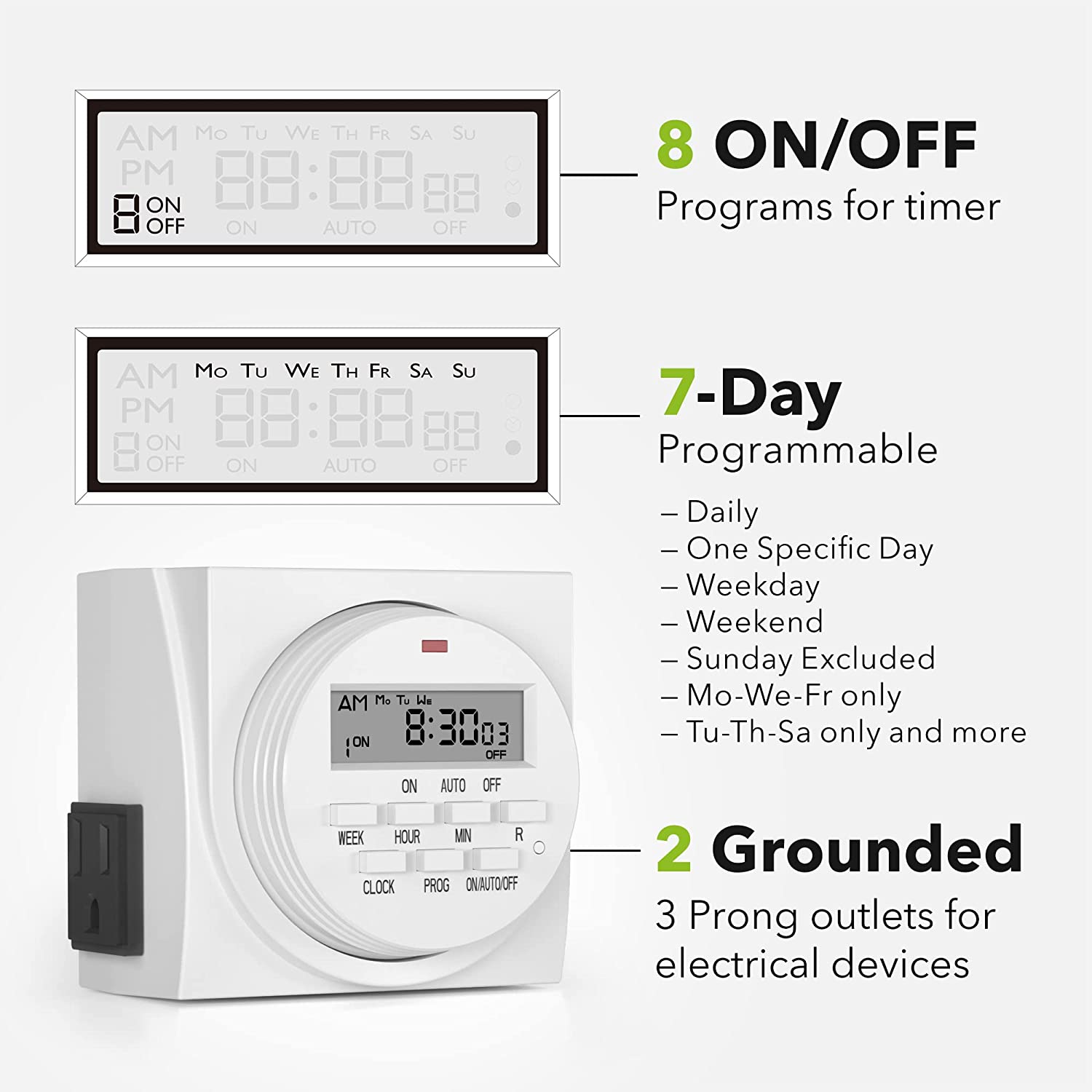 (1) - BN-LINK 7 Day Heavy Duty Digital Programmable Timer, FD60 U6, 115V, 60Hz, Dual Outlet, Indoor, for Lamp Light Fan Security UL Listed